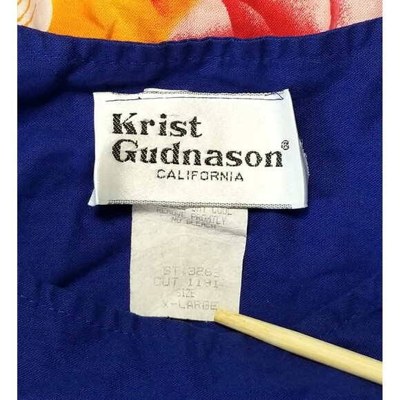 Vintage KRIST GUDNASON Blue Colorful Parrot Print Dress Sz XL Cotton USA - Picture 3 of 5